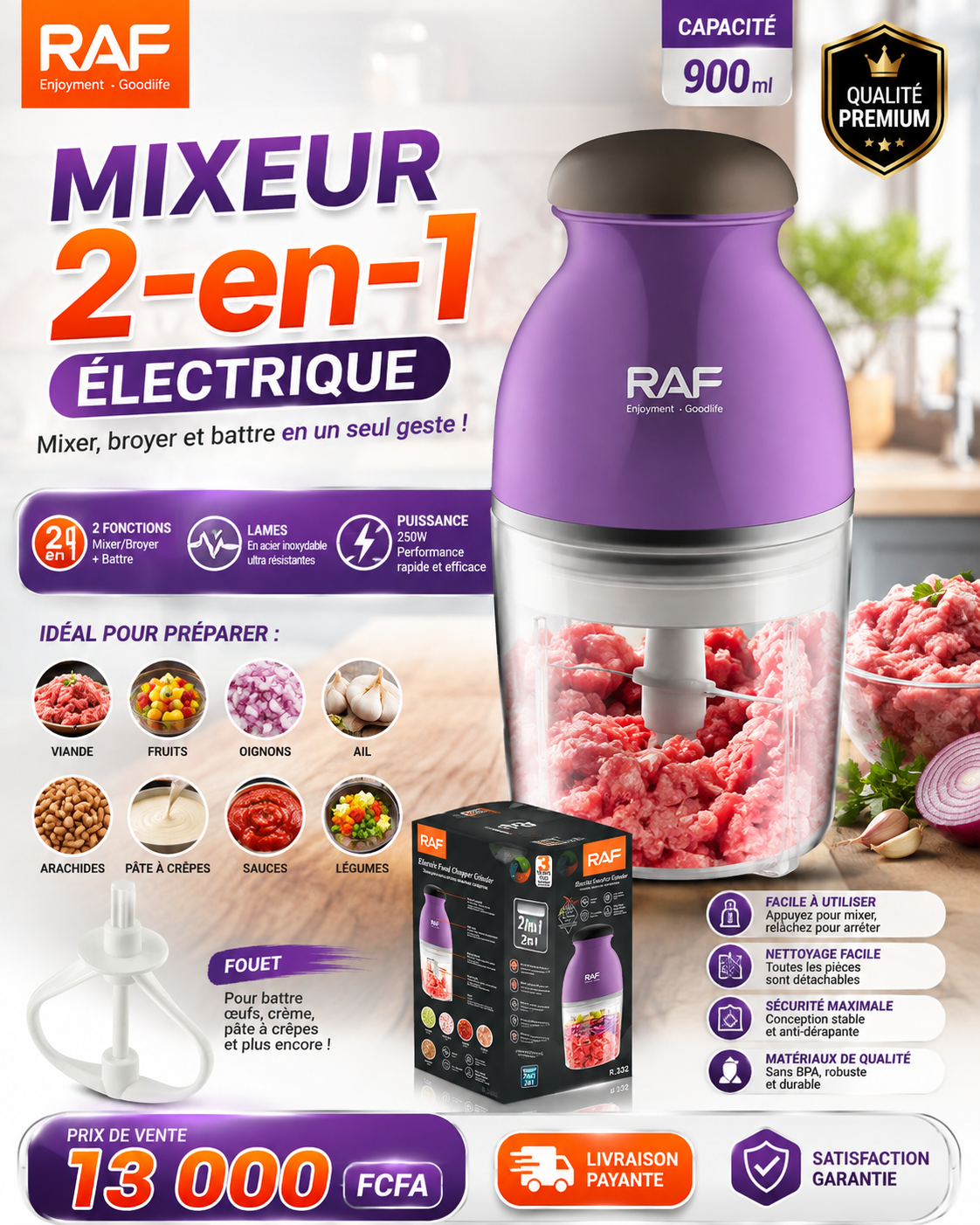 🥤🔥 Mixeur RAF 2-en-1 Électrique