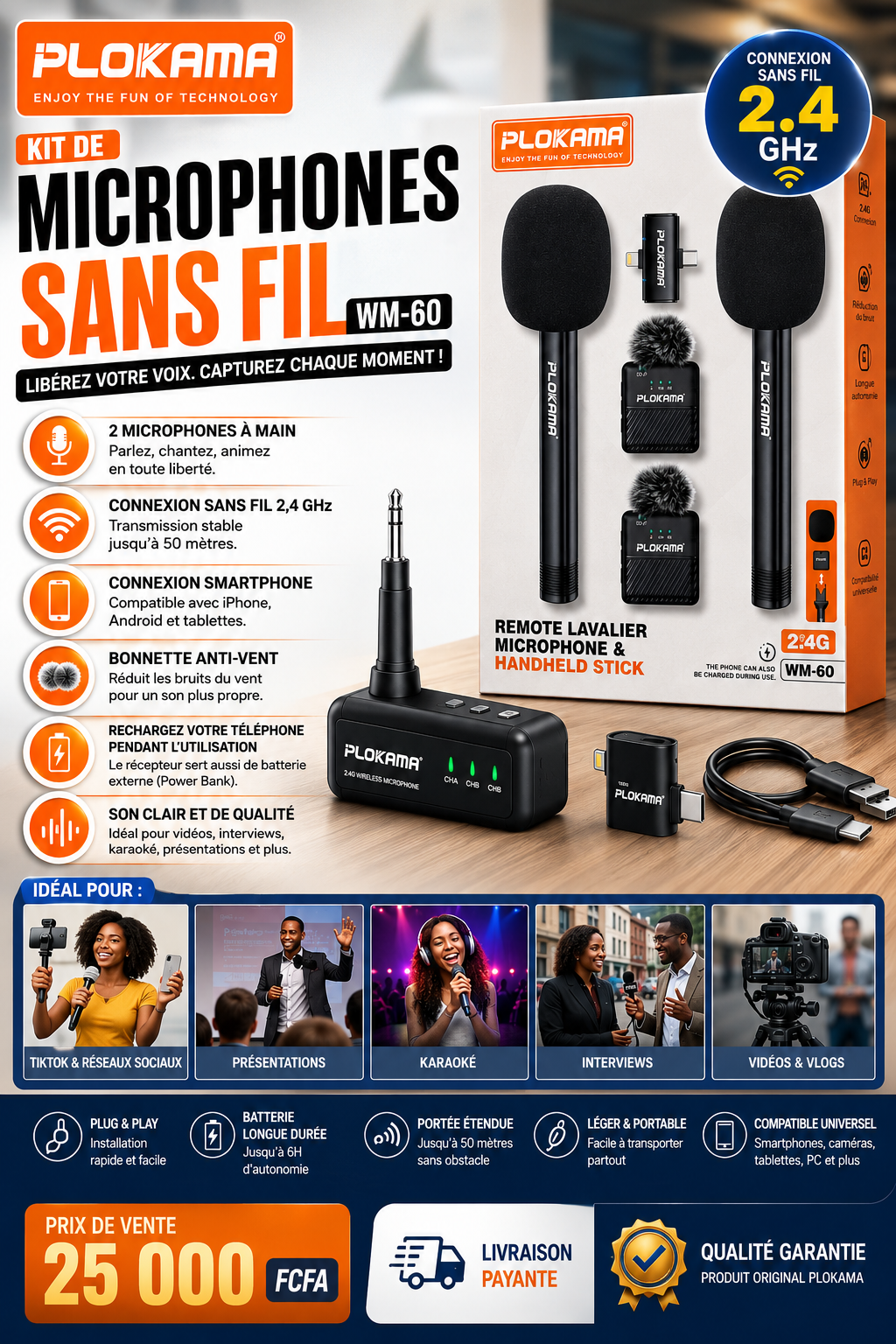 Kit de Microphones Sans Fil PLOKAMA WM-60